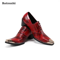 batzuzhi 6 5cm high heels fashion genuine leather dress shoes men pointed toe red party and wedding shoes men business 38 46