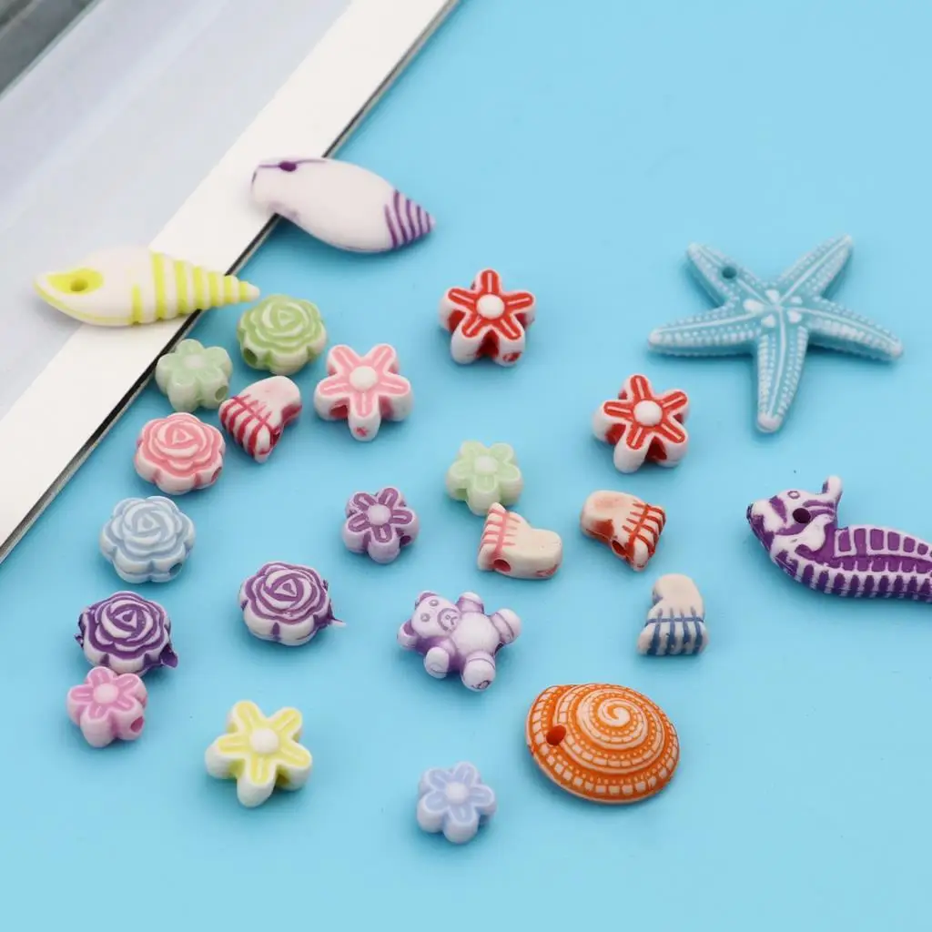 

Acrylic Beads Bear Animal At Random Color StarFish Hippocampus Ice Cream Flower Pattern Spacer Beads For Bracelet Necklace DIY