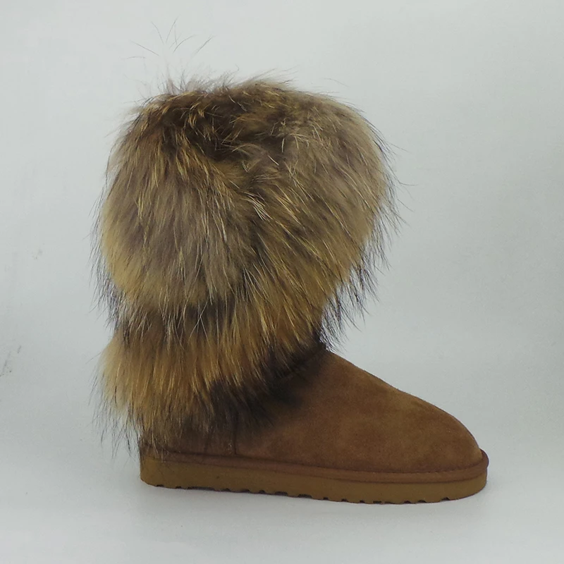 Модные женские зимние ботинки с настоящим натуральным лисьим мехом из 100%