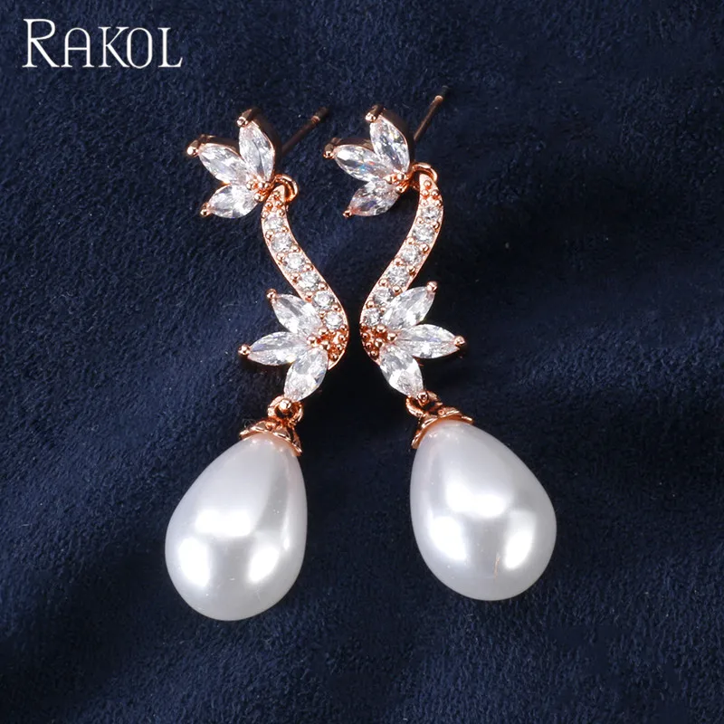 Женские длинные висячие серьги RAKOL в Корейском стиле с цветным листом и фианитом