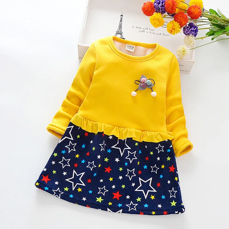 Toddler Kids Clothes Children DressThickening star Girl dress Baby Clothing Winter Cotton Warm Dresses For Girls clothing | Детская