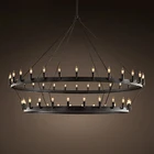 Американская Ретро железная Подвесная лампа, винтажная промышленная светодиодсветодиодный люстра E14, круглая Подвесная лампа для кафе, ресторана, бара, рыцаря, свеча