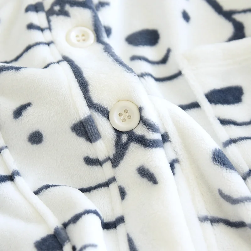 Пижамный комплект мужской/женский толстая фланелевая одежда для сна с длинным