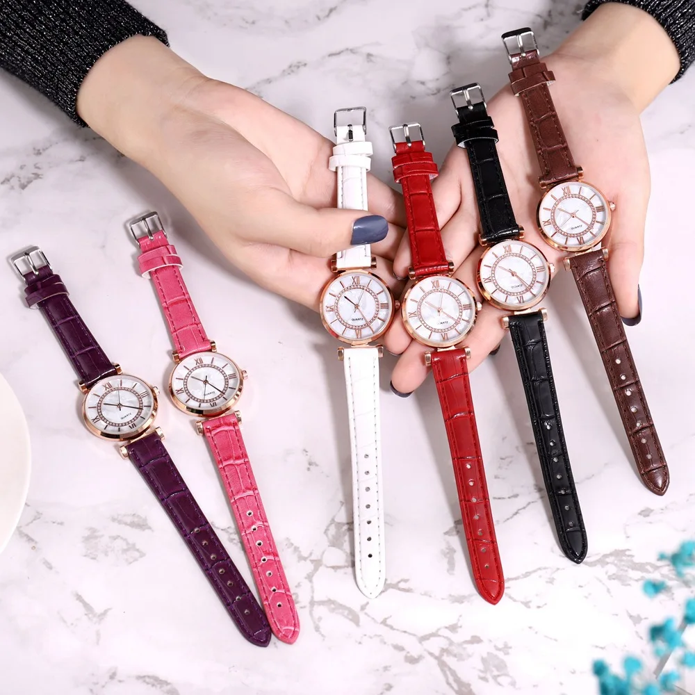 

Women Watches Creative Luxury Crystal Quartz Wristwatch Women Simple Leather Wrist Watch Women Elegant Ladies Female Clock Woman