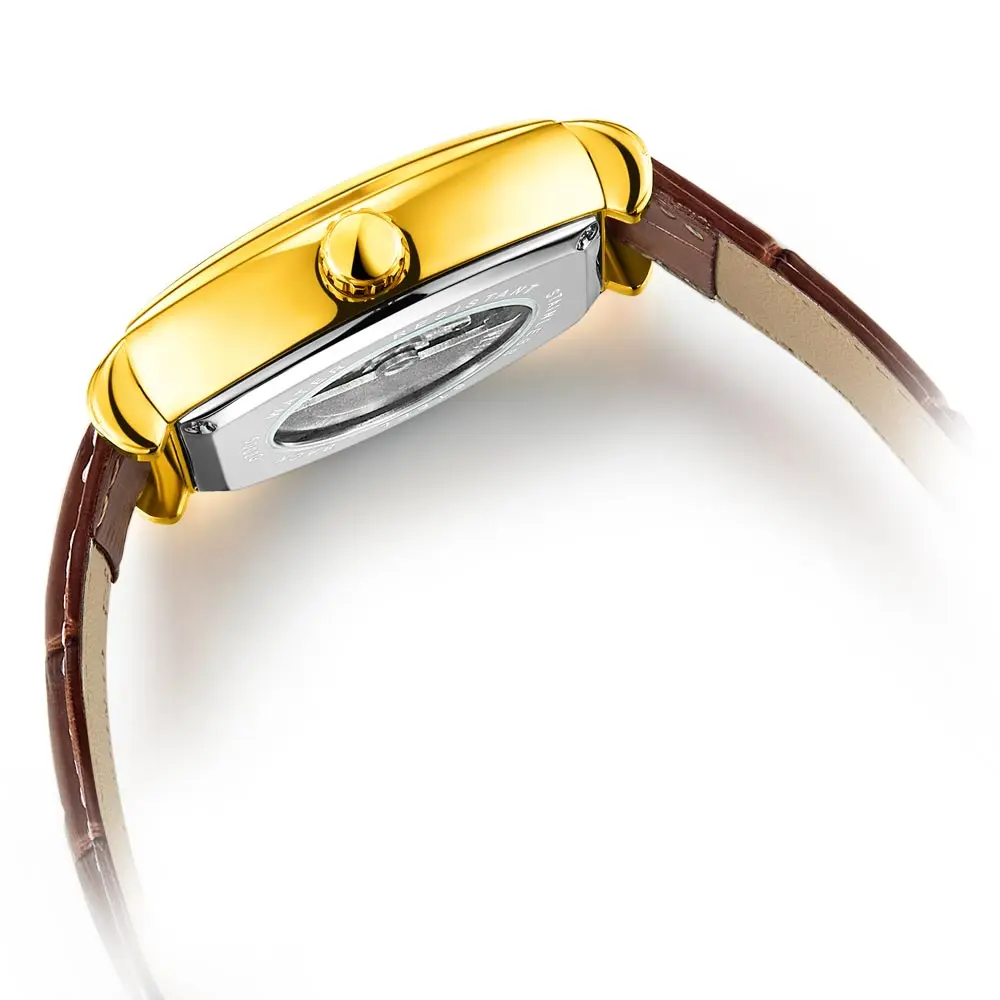 Мужские автоматические механические часы AOKULASIC Moonphase Gold Tonneau с ремешком из