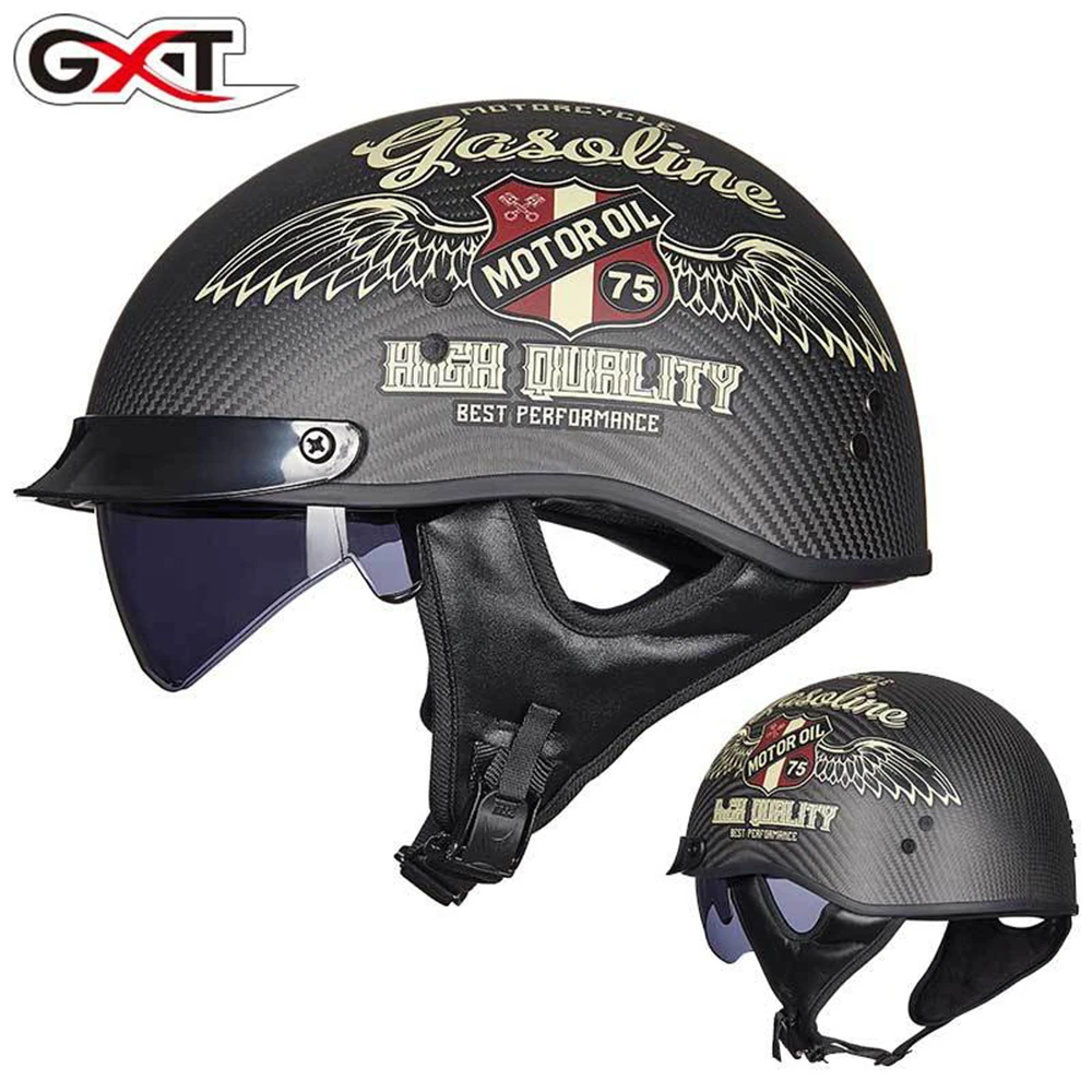 Carbon Fiber Half Helmet Motorcycle Helmet Four Season Retro Helm Electric Bike Unisex Neutral Helmets