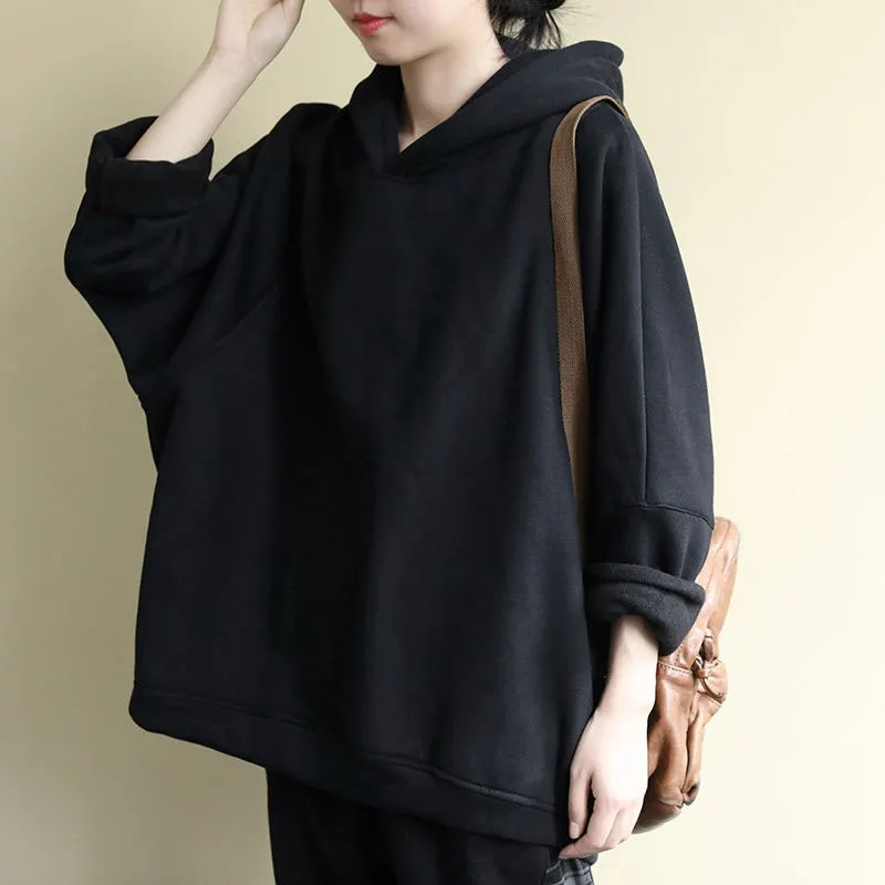 

Autumn New Arts Style Women Long Sleeve Loose Pullovers All-matched Casual Cotton Solid Hooded Hoodies Big Size Femme Tops