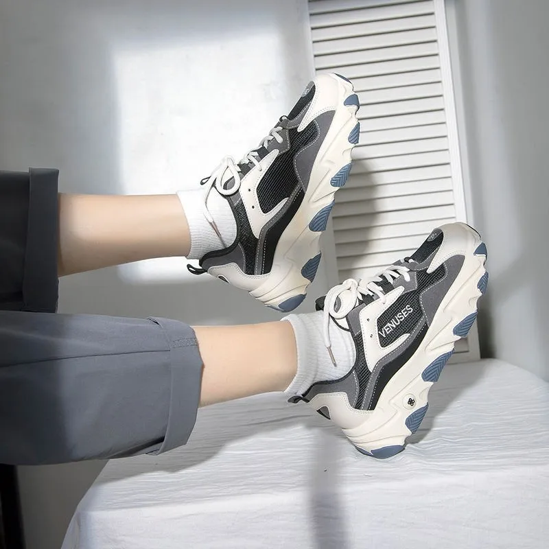 

2020 Stylish Women Casual Shoes Lovers Leather Dad Platform Chunky Sneakers Hara Flat Thick Sole Wedge White