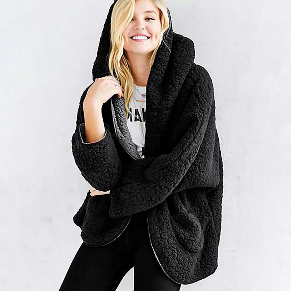 Пальто и куртки женские повседневные флисовые пушистые теплые зимние оверсайз с