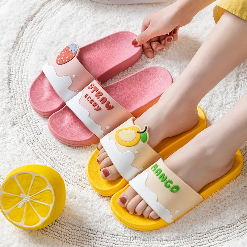 

Women Slippers Cute Summer Couple Shoes Cartoon Fruit Ladies Casual Flats Indoor Bathroom Non Slip Footwear Plus Size New