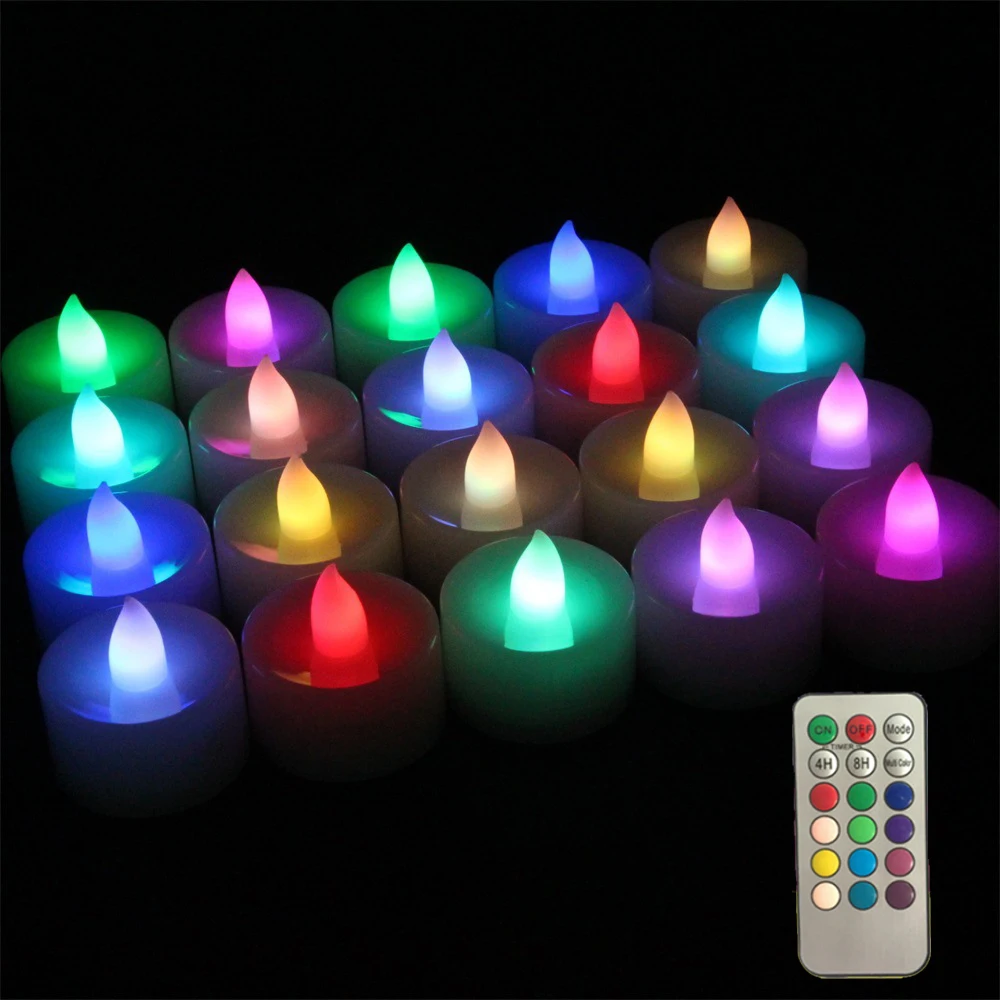 30x Electric Candle Tea Light RGB Flicker LED Home Bar Tabletop Lighting Remote Christmas Tree Light DIY Wedding Party Light