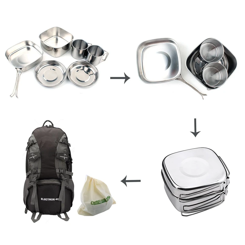 Пешего туризма кемпинга набор кухонной посуды на открытом воздухе комплект