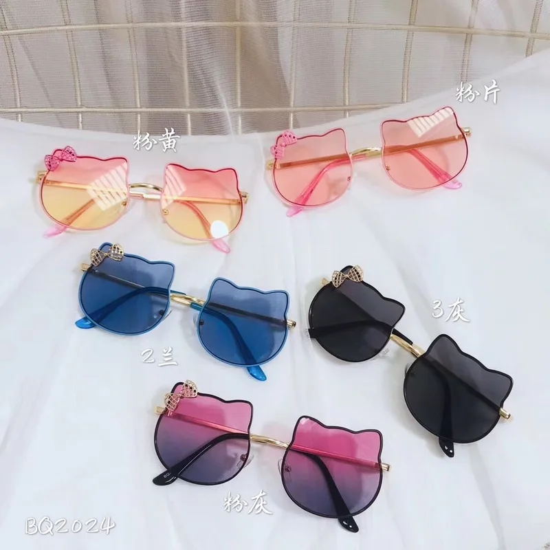 

New bear ear children's sunglasses bq2024 metal street shot fashion sunglasses 5-16 years old bow glasses