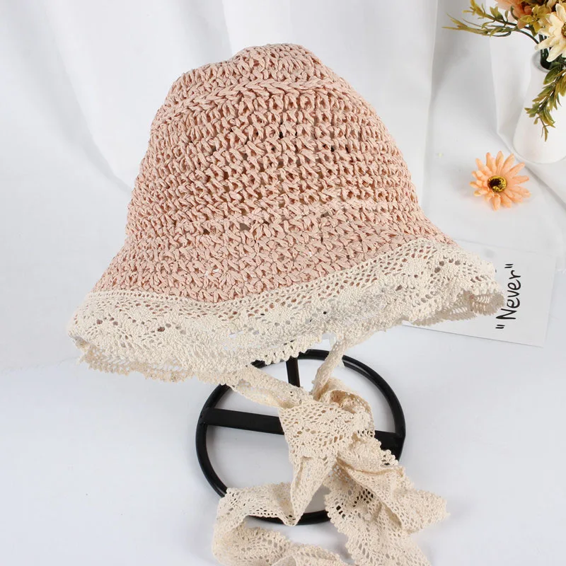 

Keelorn Baby Girls Straw Hats 2021 New Summer Children Handmade Lace Patchwork Hat Circumference 50-52 CM Caps Kids Accessories
