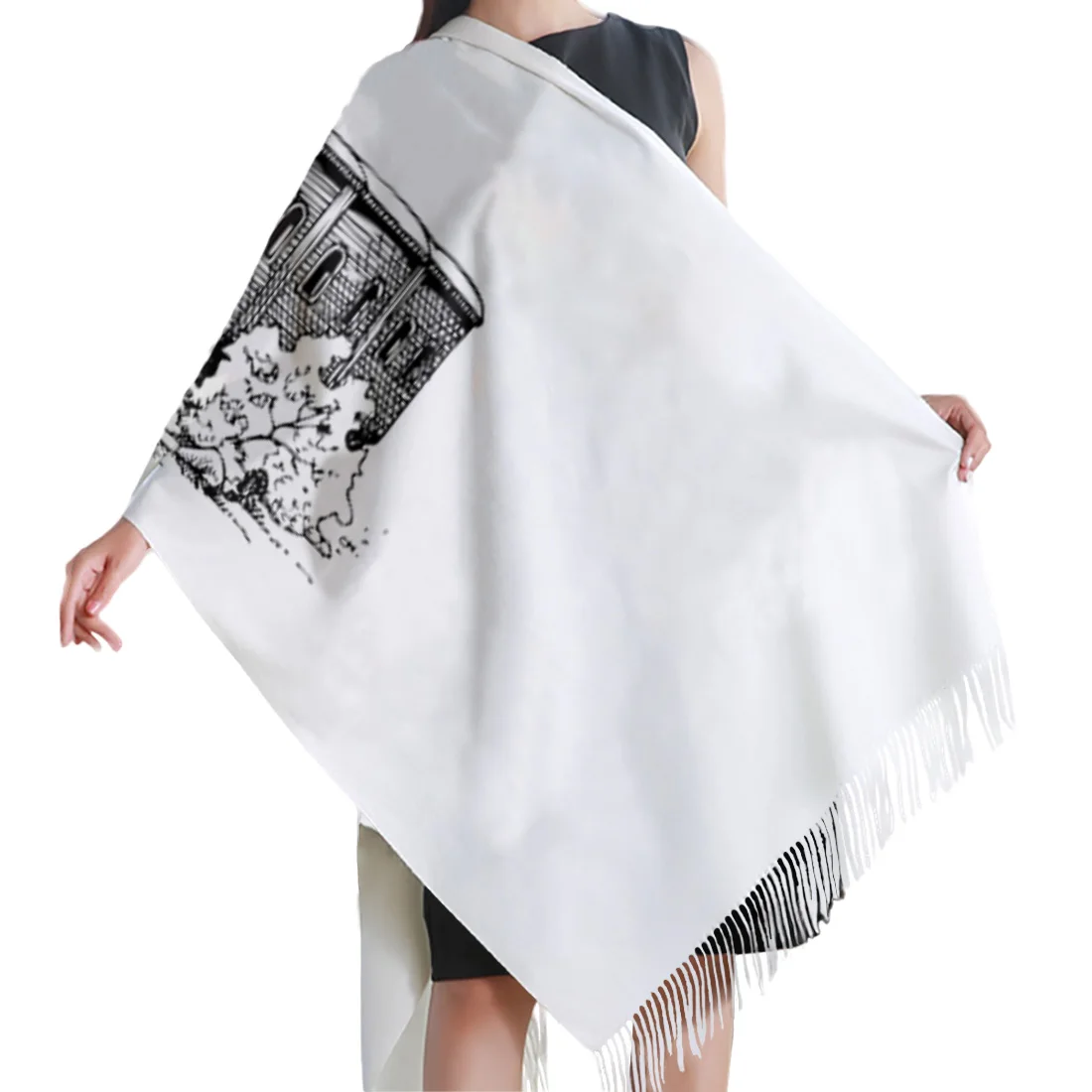 Модный белый и черный шарф со шлейфом унисекс Теплые осенние зимние шарфы