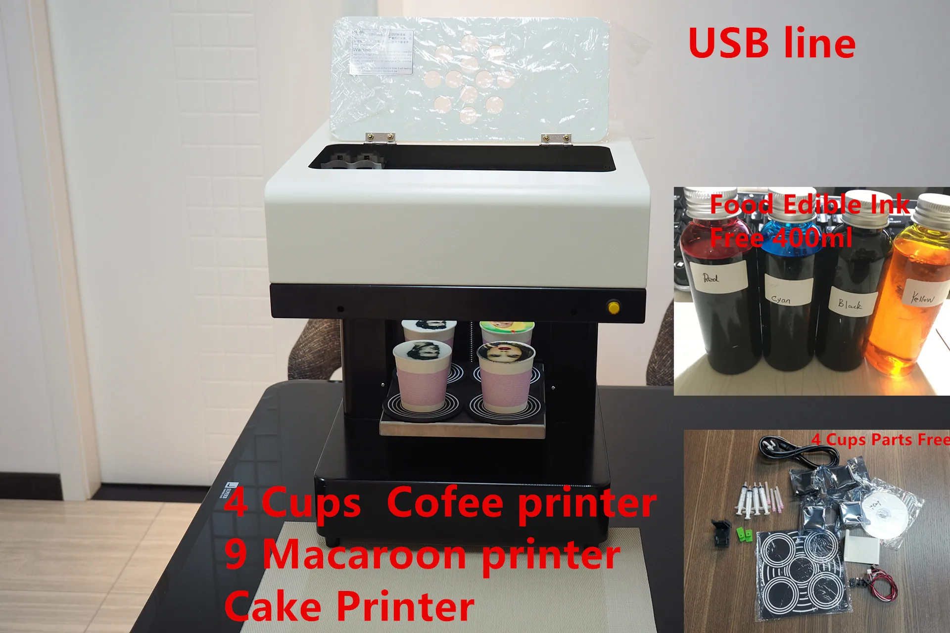 2020 производство 4 чашки струйный принтер для кофе печать Макарон на 9 тортах