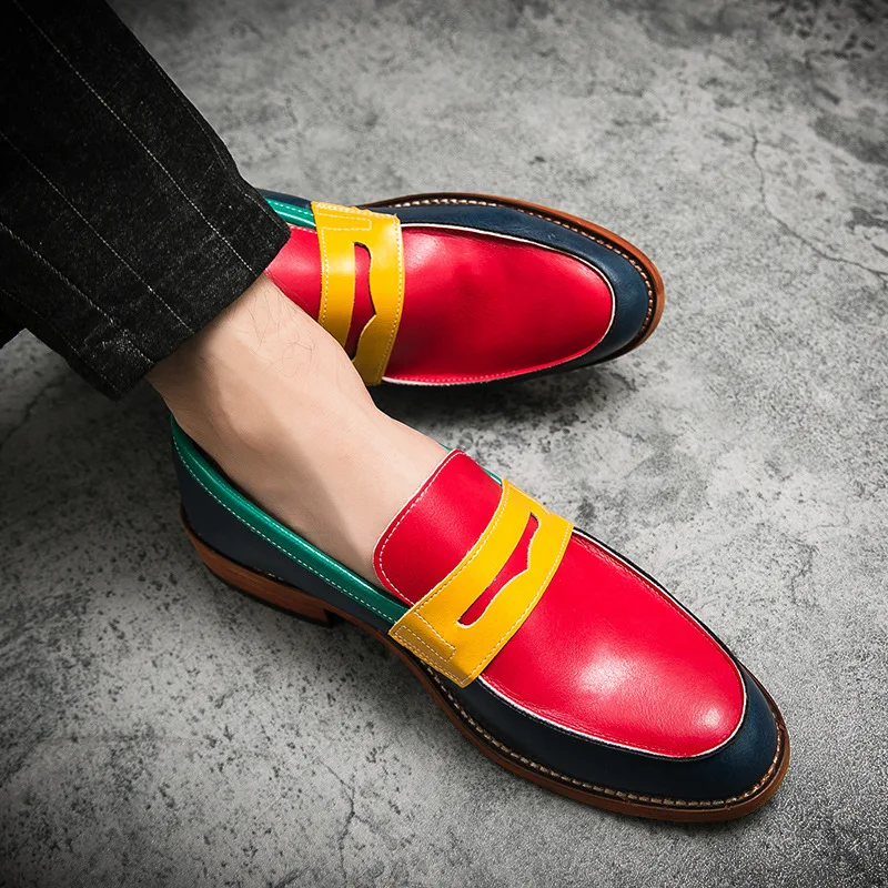 Fashion Men Loafer Shoes Big Size 47 48 Wedding Party Leather Shoes Men Lace Up Pointed Toe Dress Shoes Multi Color Formal Shoes