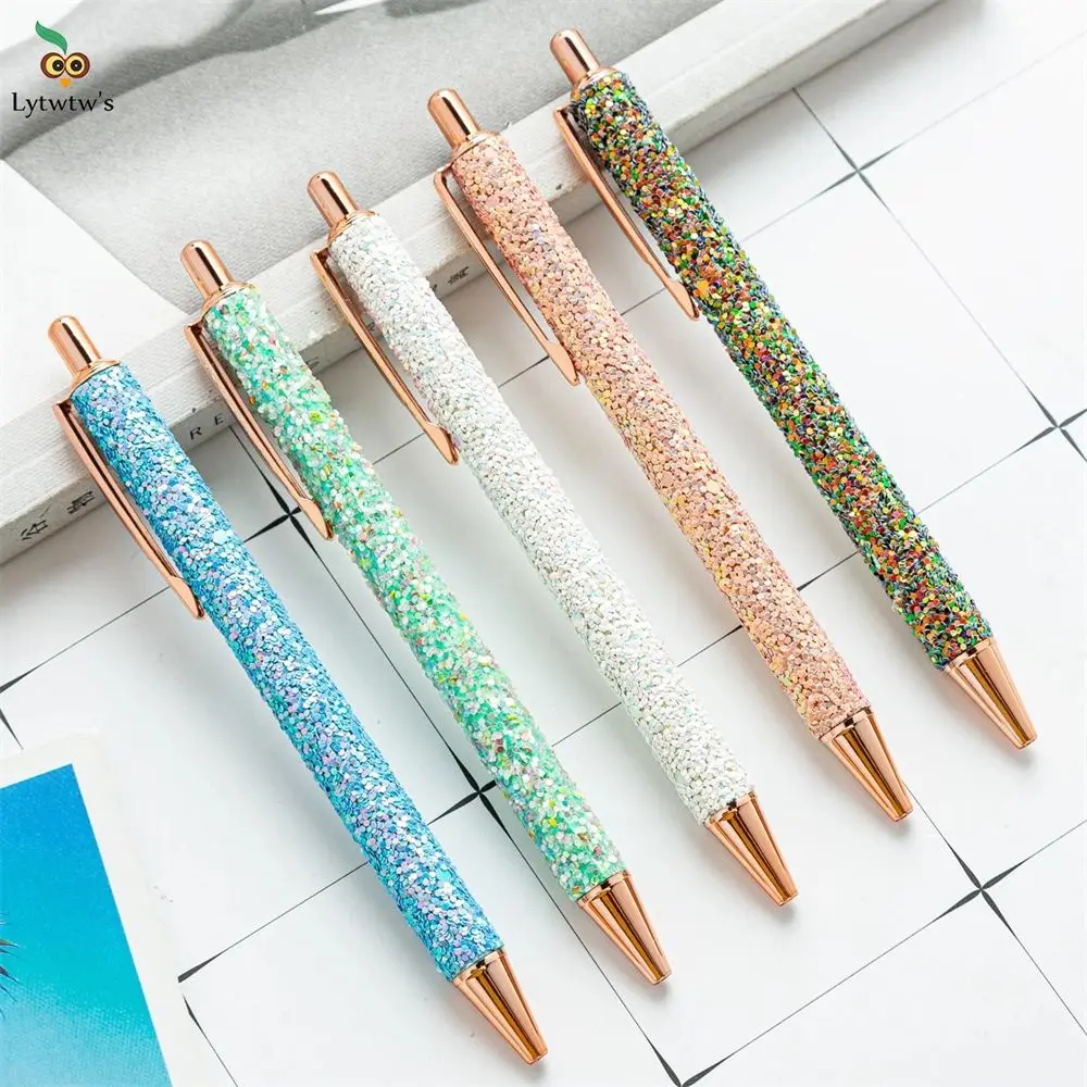 

Roller Ballpoint Pen Rhinestone Luxury Cute Sequins Rose Gold Metal Stationery Student Gift School Office Writing Supply
