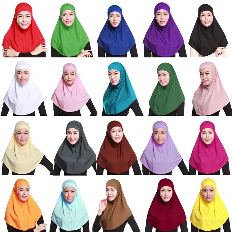 

Женский однотонный мусульманский хиджаб Amira из 2 предметов, мягкий хлопковый эластичный головной шарф с внутренней трубой, шапка-капюшон