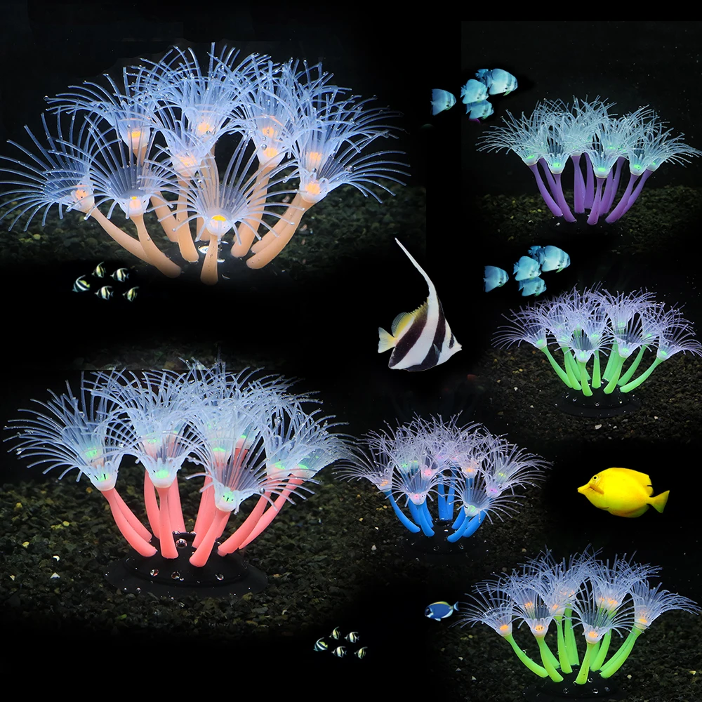 

Fluorescence Sun flower Silicone Coral Artificial Decoration Silicone Ornament for Fish Tank Aquarium