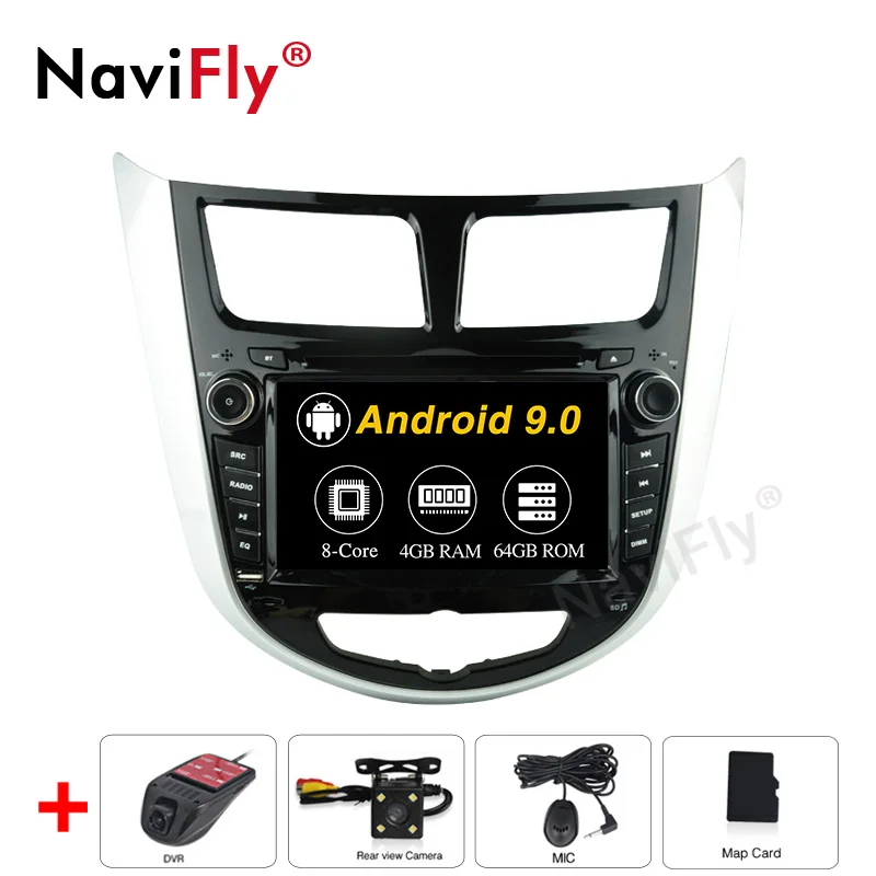 NaviFly Android 9,0 Восьмиядерный автомобильный dvd-плеер для HYUNDAI VERNA/ACCENT/SOLARIS 2011-2012 Автомобильный мультимедийный радио Поддержка DVR wifi - Цвет: 64G camera DVR