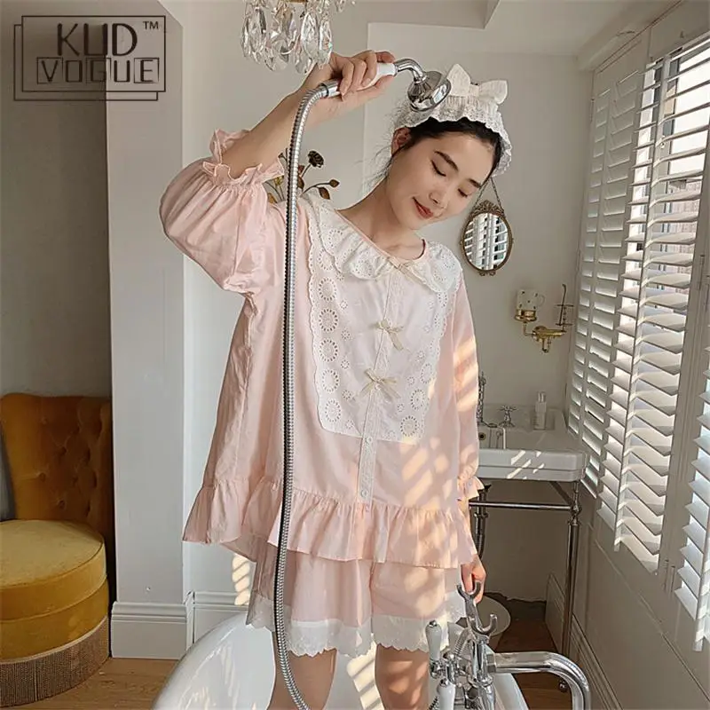 Милый женский пижамный комплект для сна и отдыха летние милые кружевные пижамы