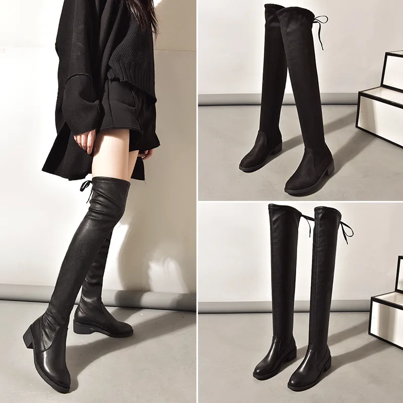 

TOPHQWS Winter High Boots Women 2021 Fashion Slim High Quality Elasticity Leather Platform Booties Female Over-the-Knee Boots