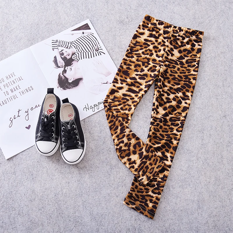 Детские узкие брюки карандаш с леопардовым принтом для девочек весна осень 2019