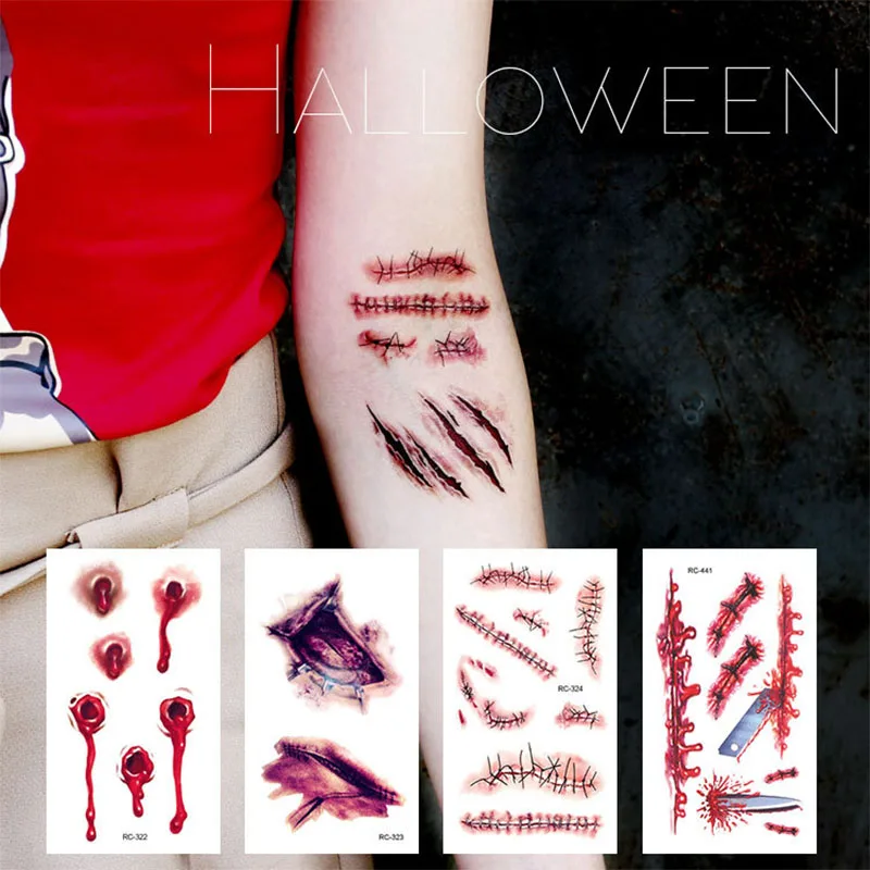 4 шт./партия Хэллоуин Зомби татуировки со шрамами с поддельной пробкой кровавый