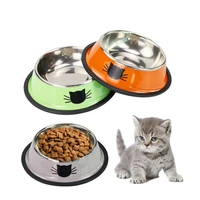 cat colorful round bowl pet stainless steel feeders dog non slip drinking water feeding food dishes puppy anti fall bowls