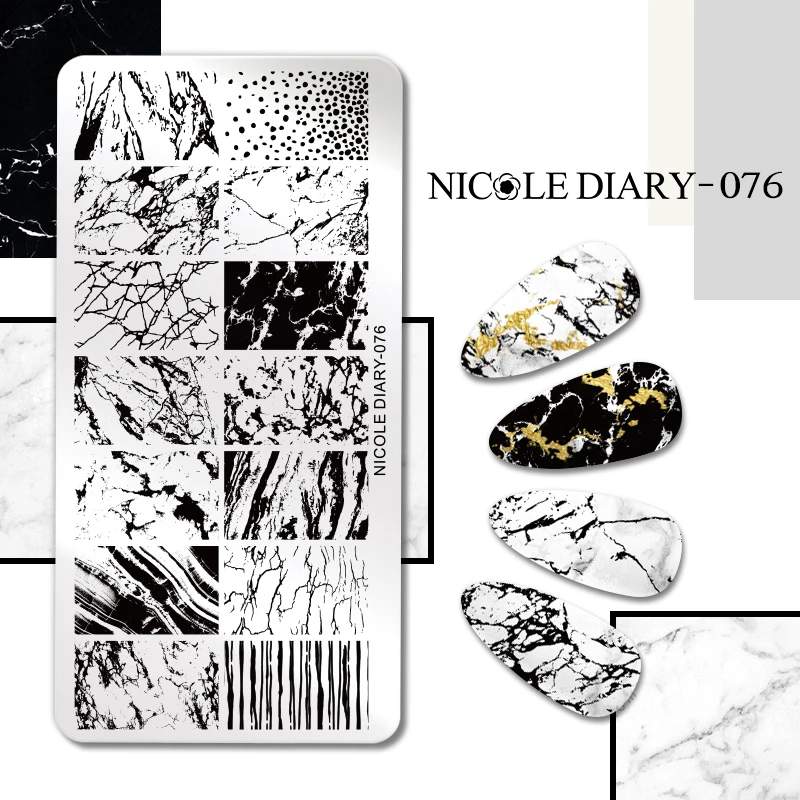 NICOLE DIARY Marble Blooming Stamping Plates Stripe Line Wave for Nails Manicure Art Stamp Template Printing Stencil | Красота и