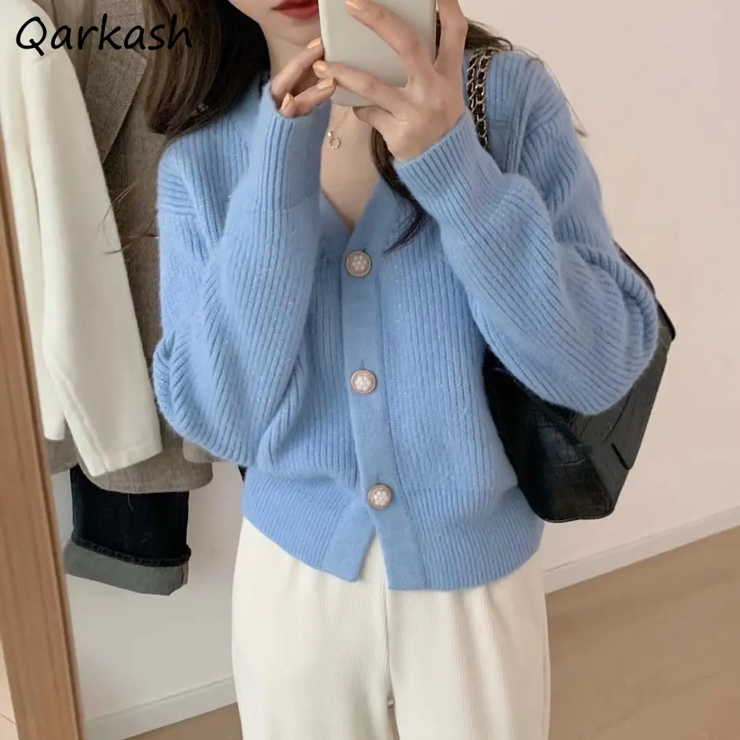 

Cardigan Women Solid V-neck Cropped Sweet Korean Style Tender 4 Colors Fashion Sweaters Femme Students Autumn All-match Knitted