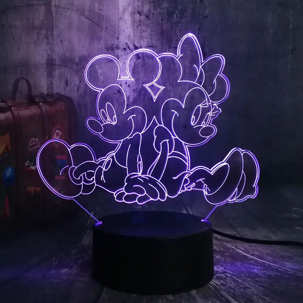 Cute Disney Minnie Mouse Mickey Mouse Children LED Night Light for Bedroom USB LED Decorative 3D Table Lamp Manga Kids Gifts