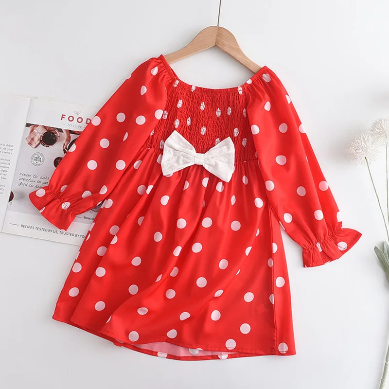 

1 3 6 Years Long Sleeve Dress for Kids Girls Dot Autum Baby Birthday Clothes Spring Children Clothing Party Princess Dresses