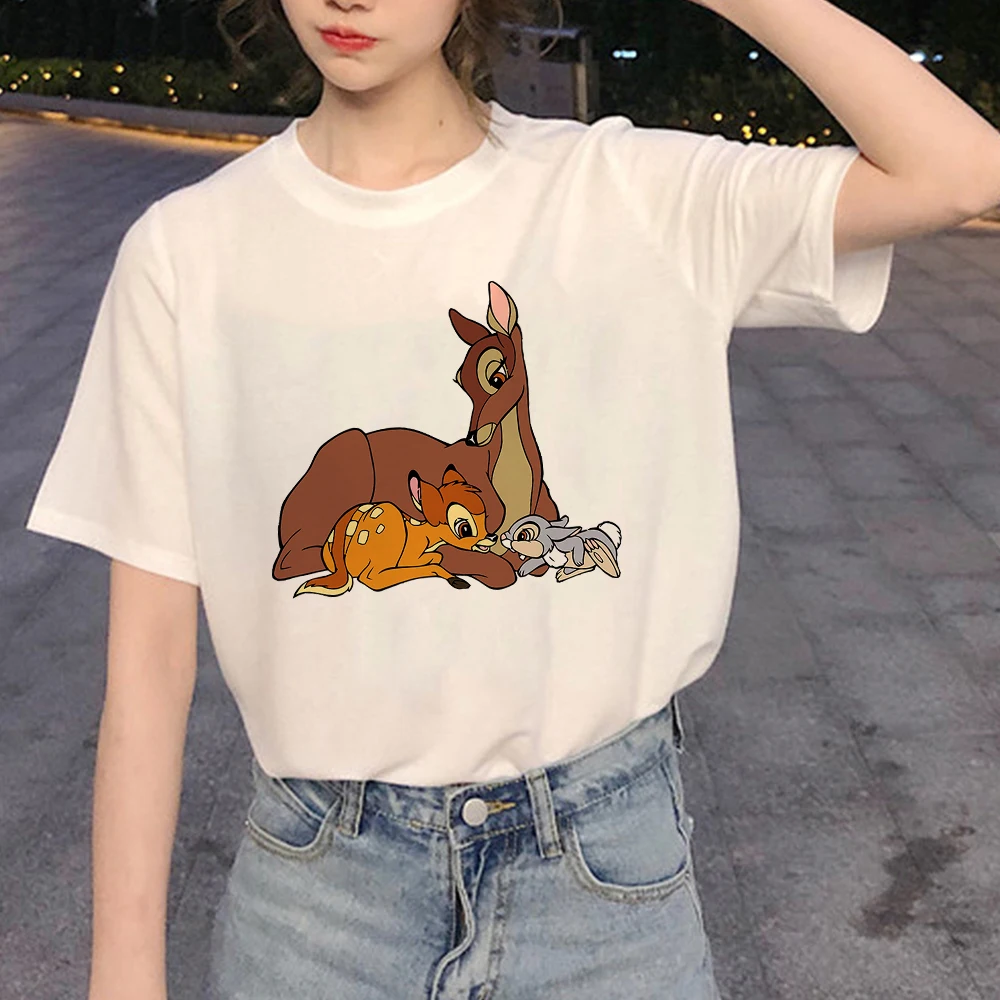 

Women Bambi In mother's Arms Love Cartoon T Shirt Disney Comfy Versatile Female T-shirt Camiseta Versatile Hip Hop Tshirt Women