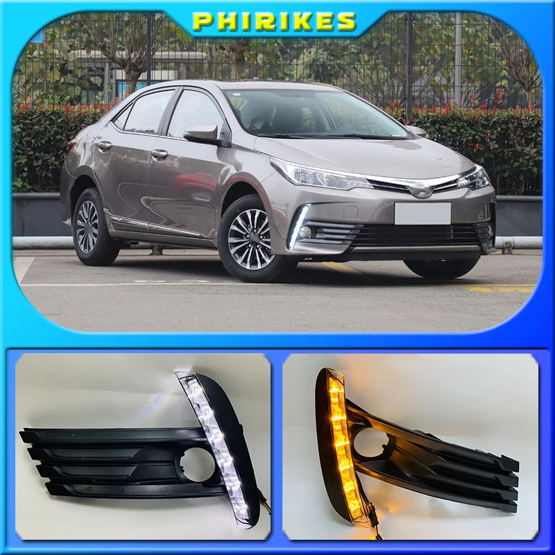 

2PCS Car DRL Lamp LED Daytime Running Light For Toyota Corolla 2017 2018 Yellow Turn Signal Function Waterproof 12V