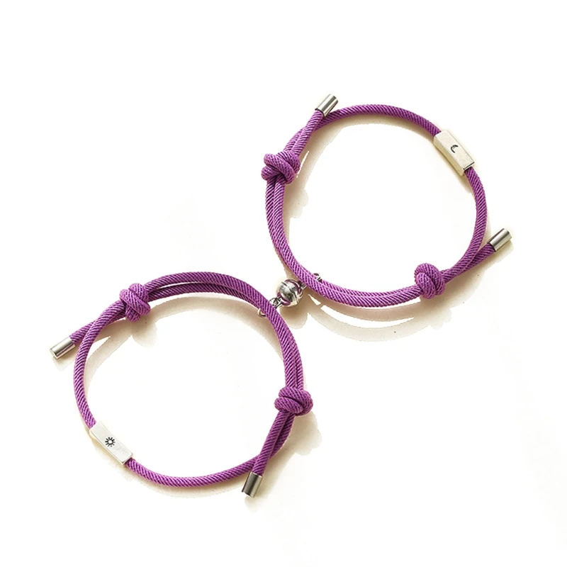 

69HB 2Pcs Sun and Moon Lover Couple Magnetic Distance Bracelet Kit Lovers Jewelry