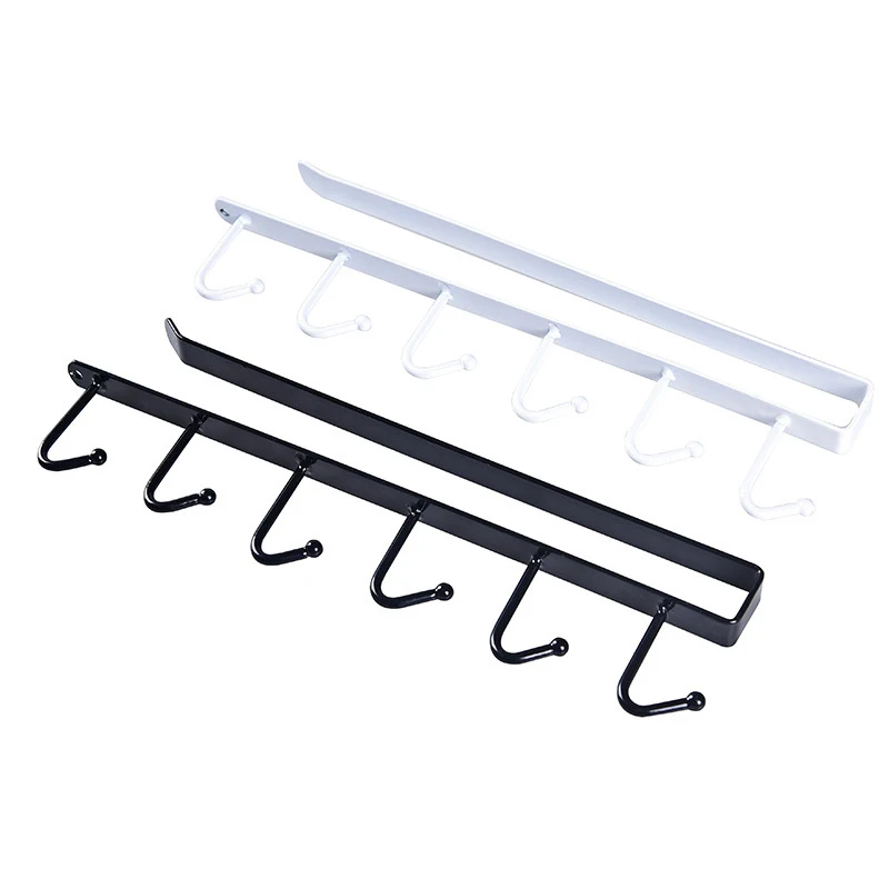 

6 Hooks Cup Iron Kitchen Storage Rack Cupboard Hanging Hook Shelf Multi-functional Dish Hanger Shelf Bathroom Organizer Holder