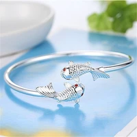 925 sterling silver carp leaping dragon door small fish pisces open cuff bracelet womens wedding jewelry gift