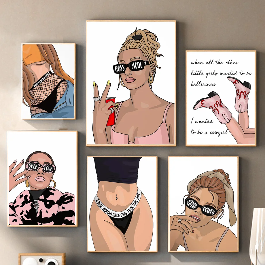 

Fashion Black Glasses Girl Stockings High Heels Art Canvas Painting Nordic Posters And Print Wall Pictures For Living Room Decor