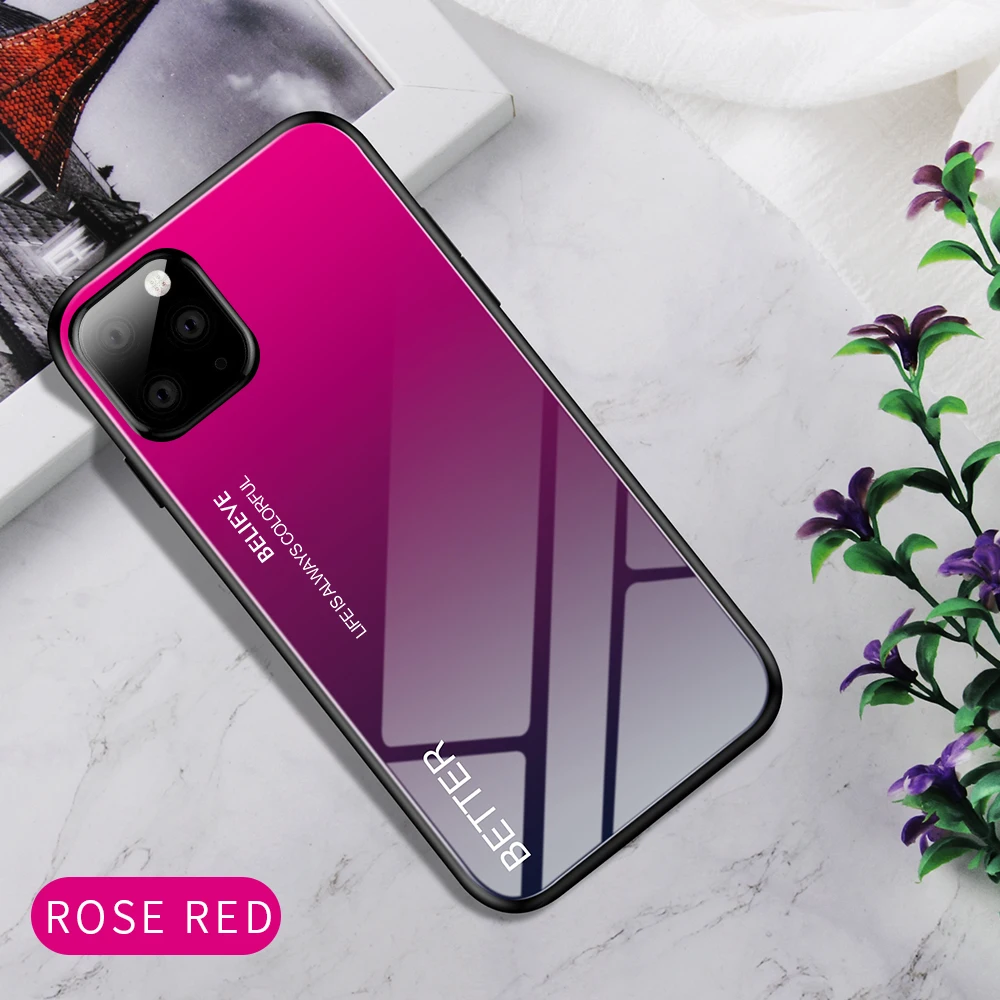 Rose Red Eqvvol чехол из закаленного стекла с градиентом для iPhone 11 Pro MAX X XS XR, чехол с изображением звездного неба для iPhone 7, 8 Plus, 6, 6 S, цветные Чехлы, чехол - Цвет: Rose Red