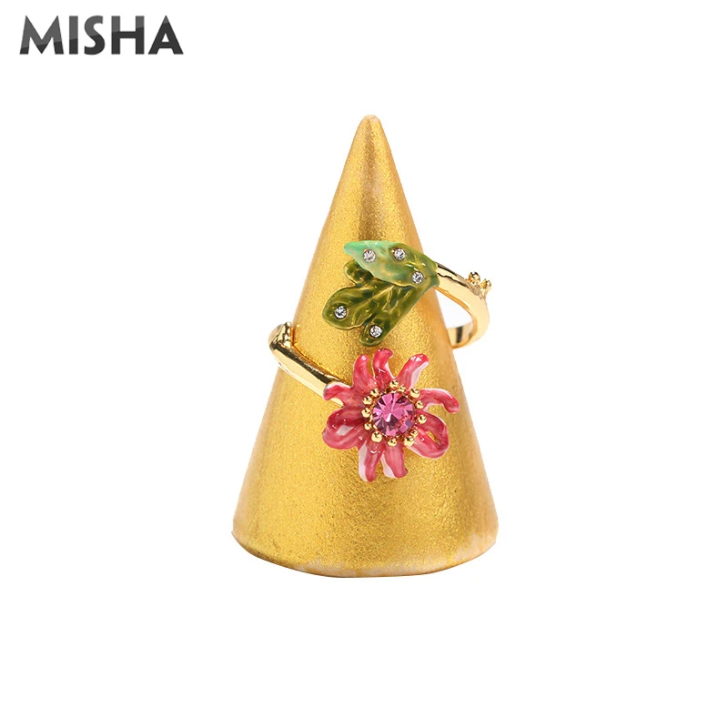 MISHA женские открытые кольца гранат цветок форма эмаль глазурь имитация