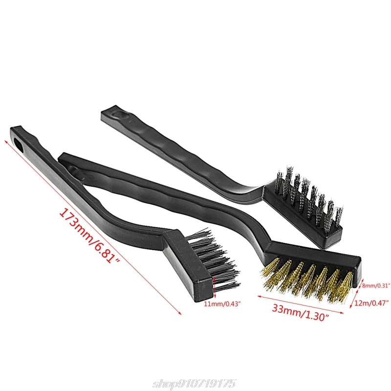 

3 pcs Mini Wire Brush Steel Brass Set Nylon Cleaning Polishing Detail Metal Rust O28 20 Dropshipping