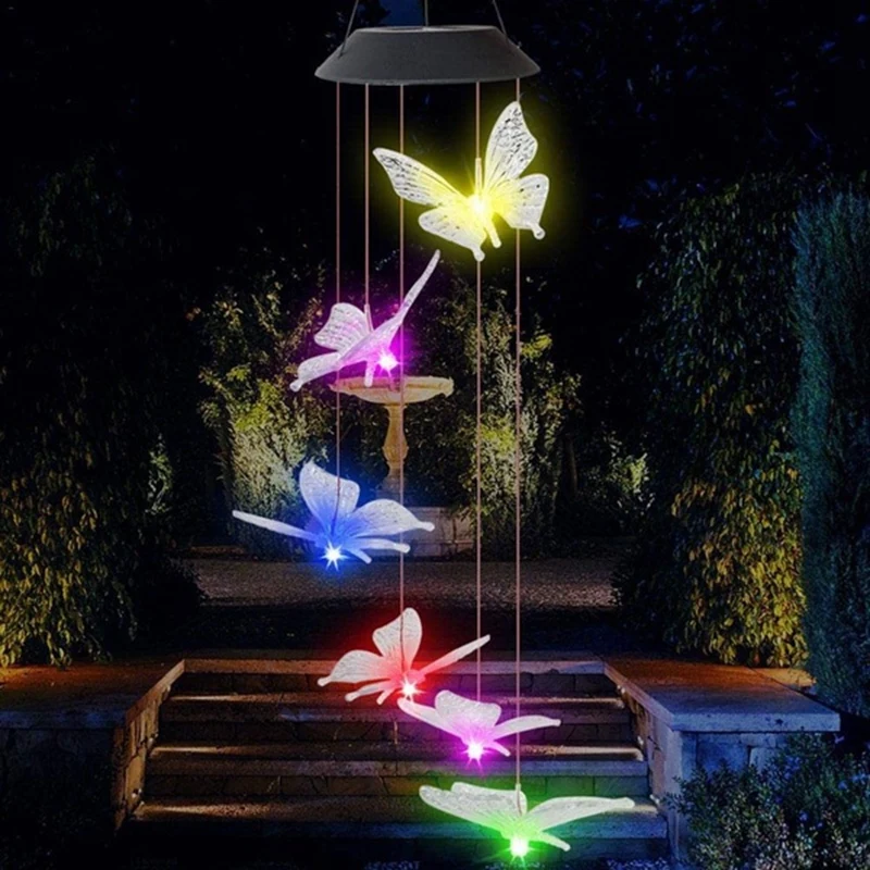 

2Pack Outdoor Waterproof Solar Wind Chime Butterfly Color Changing Wind Chime Lamp Garden Balcony Decorative Light