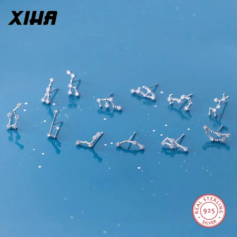 XIHA 12 созвездий 925 пробы серебряные серьги гвоздики для маленьких девочек Для