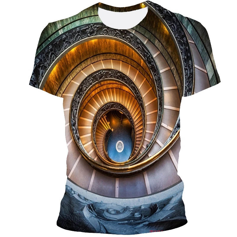 

2021 summer new style creative abstract striped clothing 3D T-shirt popular men's casual color T-shirt round neck short sleeve