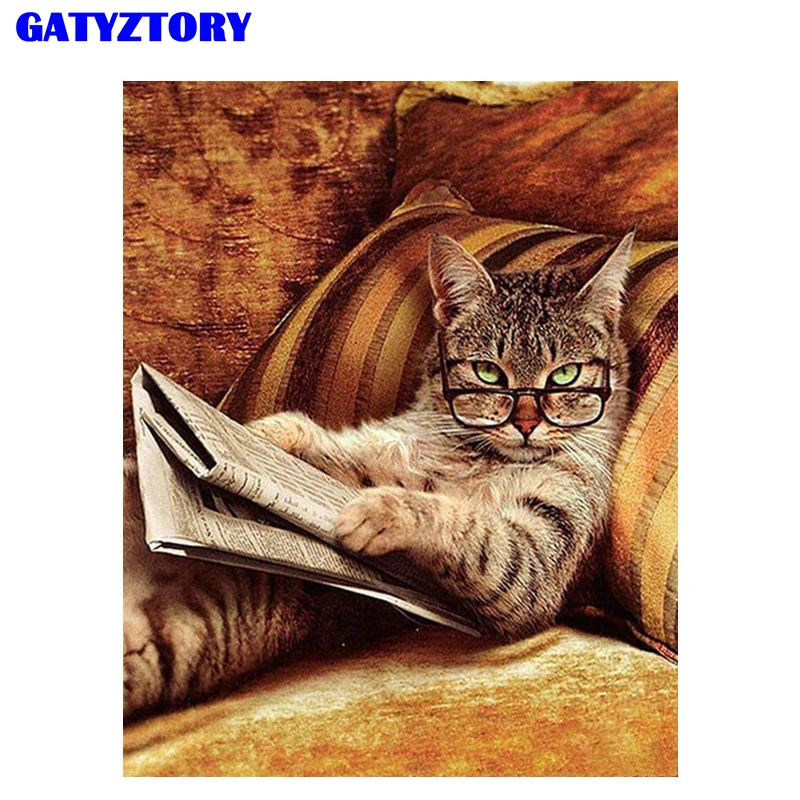 GATYZTORY Cat Diy Краска по номерам животные акриловая ручная краска ed краска по номерам настенная художественная картина для современного домашнего декора капля