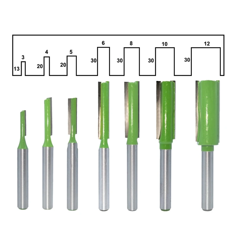 

6MM 7Pcs High Hardness Shank Single Double Flute Straight Bit Milling Cutter for Wood Carbide Router Bit Green Coat