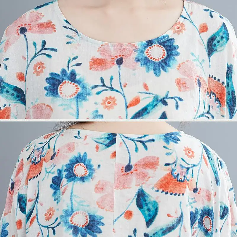 Летнее хлопковое длинное платье большого размера с цветочным рисунком женские