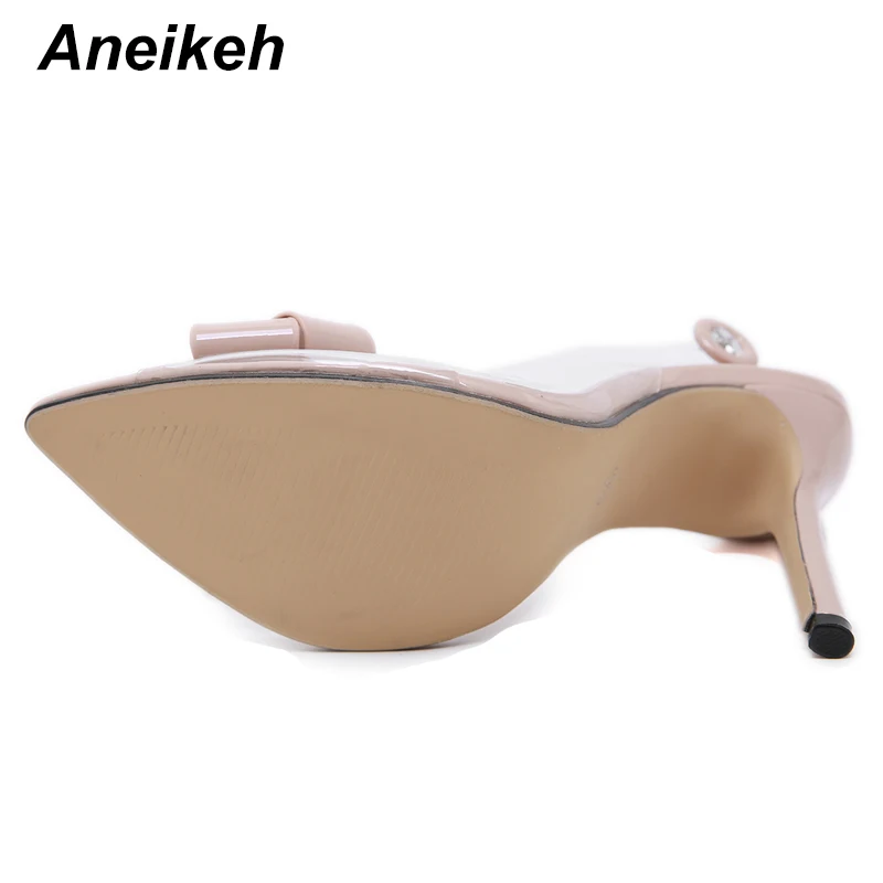 Aneikeh/женские Босоножки на каблуке из ПВХ туфли лодочки с ремешком лодыжке и